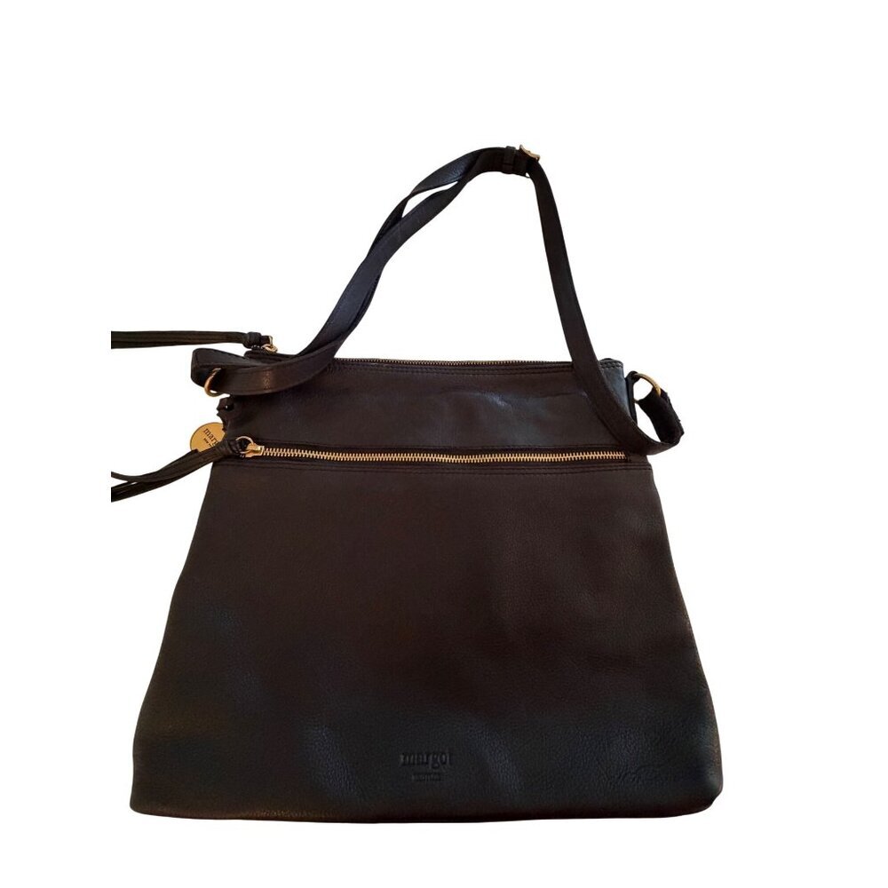 Margot New York Leah Womens Split Pocket Crossbody Bag Black Leather Handcrafted